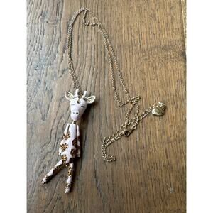 Betsey Johnson Enameled Giraffe Gold Tone Chain Pendant Necklace